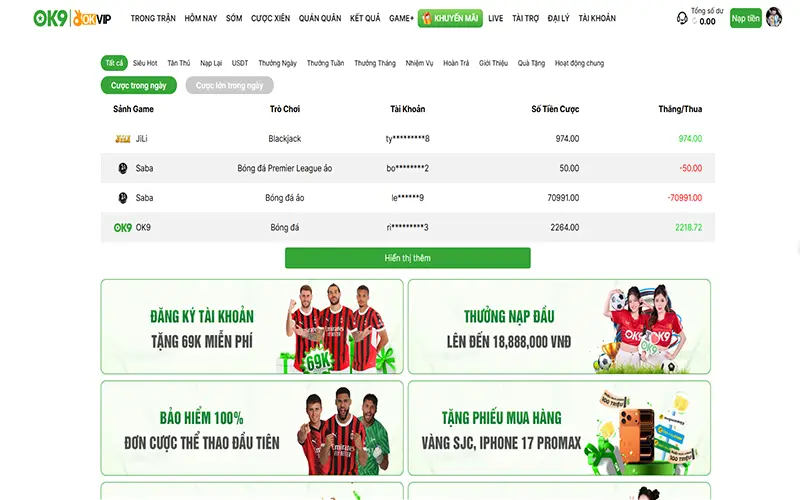 Đăng ký tài khoản OK9 nhận hàng ngàn ưu đãi hấp dẫn